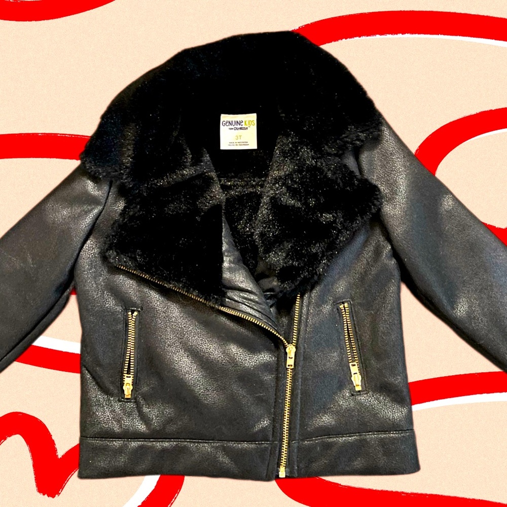 GenuineKids black faux leather/fur jacket